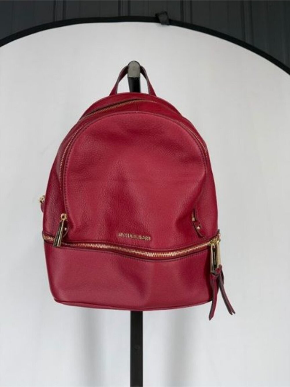 Michael Kors Rhea Medium Pebble Leather Backpack Dark Berry